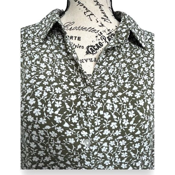 MNG by Mango Green Floral Button Down Top Long Sleeve Cottagecore Academia Sz 8 - Picture 7 of 8